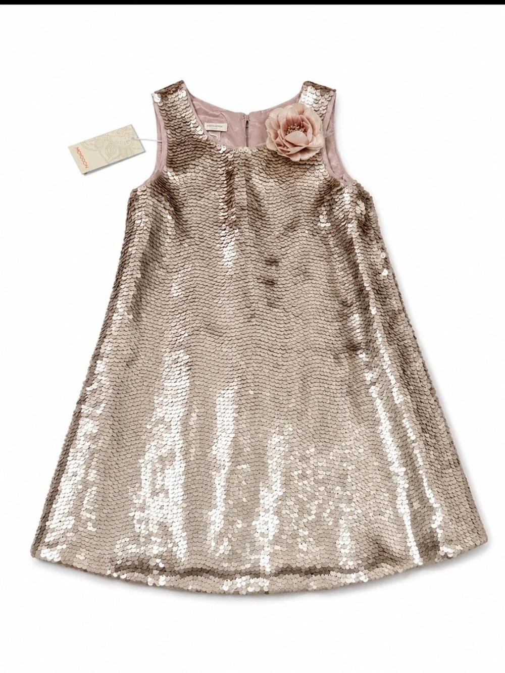 Monsoon Girls' Sequin A-Line Dress in Rose Gold
